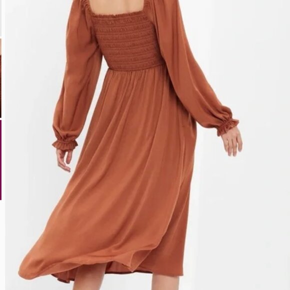 Gap Smocked Midi Dress LP - Saddle Brown - Picture 3 of 8